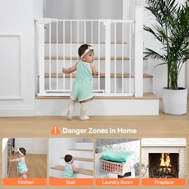 COMOMY 30" Tall Baby Gate for Stairs Doorways, Fits Openings 29.5" to 40.5" Wide, Auto Close Extra Wide Dog Gate for House, Pressure Mounted Easy Walk Through Pet Gate with Door, White - Image 2