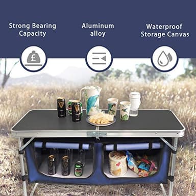 HYMnature Folding Camping Table with Storage Compartment Aluminum Lightweight Camp Kitchen Table Height Adjustable Indoor/Outdoor Table Perfect for Tailgating, Backyards, BBQ,Picnic, Black - Image 4