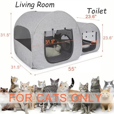 LUCKITTY Portable Cat Playpen, Delivery Room, Enclosure, Postoperative Recovery, House Design for Better Standing, Foldable Pet Tent for Indoor and Outdoor Use, Cat Houses & Condos Light Gray - Image 2