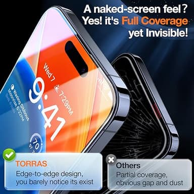 TORRAS Screen Protector for iPhone 2023 Diamond Shield Shatterproof Full Coverage, 6.7 inch, 2 Pack - Image 5