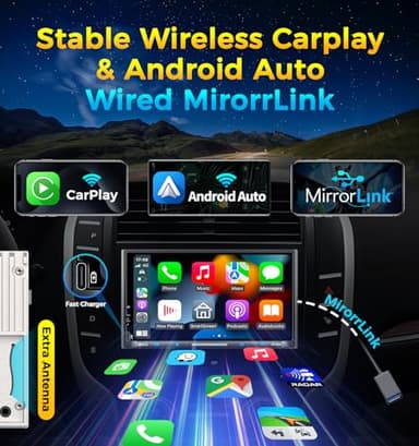 PLZ 7" Wireless Double Din Car Stereo Apple Carplay Radio QLED Screen for Car, Android Auto, Bluetooth 5.3, Fast Charger, 1080P Backup Camera, 4.2 Channel Outputs 240W, 2 Subwoofer - Image 2