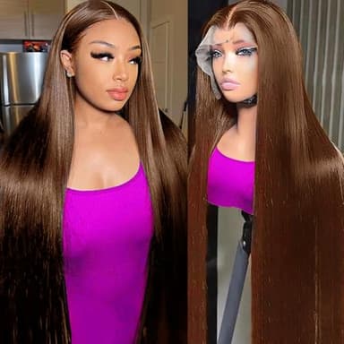 AMIRTY 250% Density Chocolate Brown Lace Front Wigs Human Hair for Women 13X4 HD Transparent Lace Front Wigs Brazilian Virgin Straight Wig Human Hair Pre Plucked 28Inch - Image 4