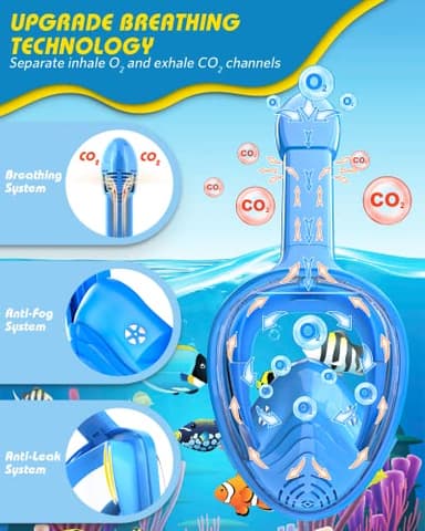 QingSong Kids Snorkel Mask Full Face, Snorkeling Set with Camera Mount, 180 Degree Panoramic View Snorkeling Gear Anti-Fog Anti-Leak - Image 7