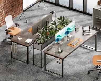 Coleshome 71 x 24 Inch Computer Desk with USB Ports, Large Office Desk, Long Study Student Writing Desk, Grey Oak - Image 4