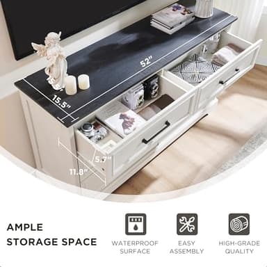 ACCOHOHO Farmhouse 6 Drawer Dresser for Bedroom, 52 Inch Wide Modern Dresser TV Stand with Large Drawers & Bar Handles, Rustic Wood Chest of Drawers for Bedroom, Living Room, Hallway, Off White - Image 5
