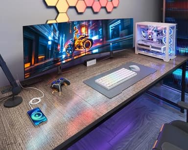 Coleshome 71 x 24 Inch Computer Desk with USB Ports, Large Office Desk, Long Study Student Writing Desk, Grey Oak - Image 5