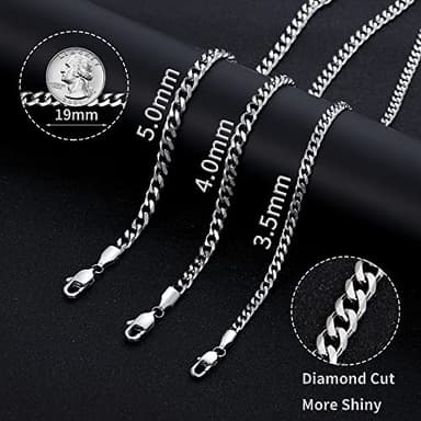 Fiusem 3.5mm Silver Colored Chains for Men, Silver Plated Cuban Link Chain Necklace for Men and Women, Stainless Steel Cuban Necklaces 22 Inch - Image 6