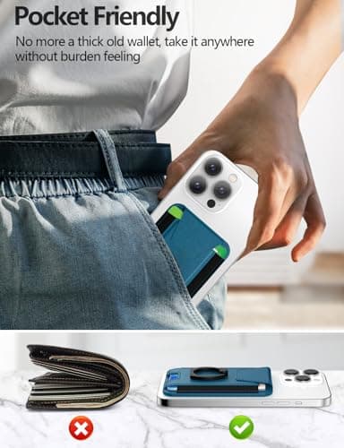 For Magsafe Wallet with Grip, 6-Card Holder, Stronger Magnetic Card Wallet Holder for iPhone 17/16/15, iPhone 14/13/12 Series, Leather Magnetic Phone Wallet with Privacy Flap, RFID Blocking, Blue - Image 9
