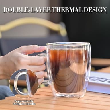 YUNCANG Double Wall Coffee Mugs, (4-Pcak) 16 Ounces-Clear Glass with Handle,lnsulated,Cappuccino,Tea,LatteCups,Beverage Glasses Heat Resistant - Image 3