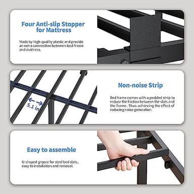 ROIL 14 inch Full Size Bed Frame with Headboard Hole and Round Corner Legs Mattress Retainers 3500LBS Heavy Duty Steel Slats No Box Spring Needed Platform Noise-Free Underneath Storage - Image 4