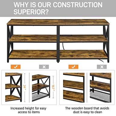 Yaheetech TV Stand with Power Outlet, Entertainment Center for 65 70 Inch TV, 3 Tiers Vintage TV Console Table for Living Room, Media Console with Shelves, Rustic Brown - Image 5