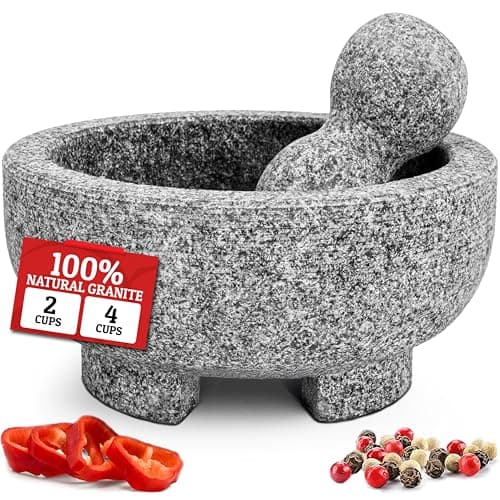 PriorityChef Granite Mortar and Pestle Set - 6.1 Inch Natural Stone Molcajete Mexicano for Spices, Seasonings, Pastes - Pestle and Mortar Bowl for Fresh Guacamole, Salsa, Pesto, Small, Grey - Image 1