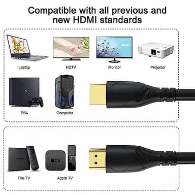 Jorenca 8K4K HDMI Cable 10ft(HDMI 2.1,8k@60hz,48gbps&4k@120hz,18gbps)Ultra High Speed Gold Plated Connectors,Ethernet Audio Return,Video 8K4K,Full HD1080p,3D Compatible with HDTV,Blu-Ray,PS3/4/5/9,ect - Image 3