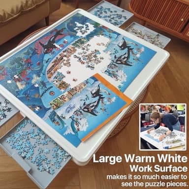 Playboda 1500 Pieces Rotating Plastic Puzzle Board with Drawers and Cover, 35"x27" Portable Spinning Jigsaw Puzzle Table for Adults, Upgraded Lazy Susan, Ideal Gift for Mum - Image 4