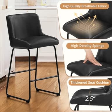 LUE BONA 26 Inch Counter Height Bar Stools Set of 6, Faux Leather Upholstered Barstools, Barstool with Back, Comfortable Bar Chairs, Modern Counter Stools for Kitchen Counter Island - Image 2