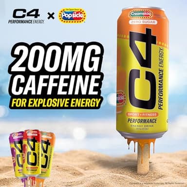 Cellucor C4 Performance Energy Drink | Zero Sugar Carbonated Preworkout Energy | 200mg Caffeine with Beta Alanine | Orange Creamsicle | 16 Fl Oz (12 Pack) - Image 4