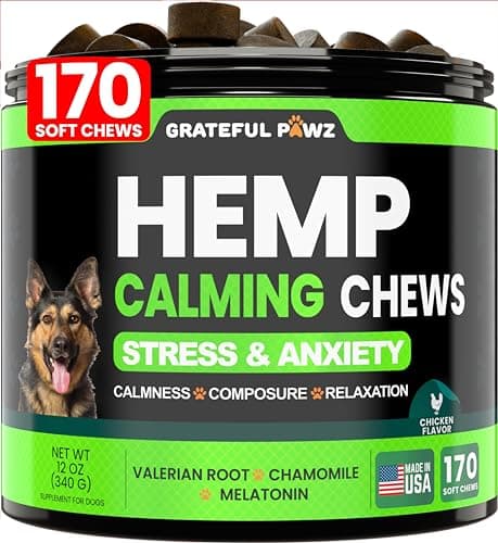 Grateful Pawz Hemp Calming Chews for Dogs - Dog Calming Chews - 170 Anxiety Relief Treats with Hemp Oil - Sleep Aid - Advanced Health Joint Support Supplement - Health & Wellness - Image 1