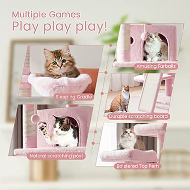 SHA CERLIN 68 Inches Multi-Level Large Cat Tree for Large Kitties/Big Cat Tower with Condo/Cozy Plush ‌Pussycat Perches/Sisal Scratching Posts and Hammocks/Activity Center/Pink - Image 3