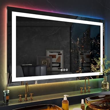 LOAAO 72X32 Inch RGB LED Bathroom Mirror with Lights, Anti-Fog, Dimmable Lighted Bathroom Vanity Mirror, Colorful Multiple Light Modes, RGB Backlit + Front Light, Memory Function - Image 2