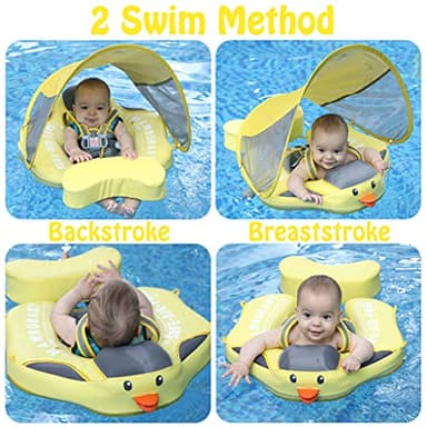 Mambobaby Float Add Tail Baby Swim Float with Canopy, Non-Inflatable Solid Baby Float, Upgrade Soft Waterproof Skin-Friendly Leather Material Infant Swim Float (Special Edition Yellow) - Image 3