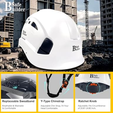 SAFEBUILDER Safety Helmet Hard Hat Adjustable Lightweight Vented Breathable Work Helmet for Men ANSI Z89.1 Approved Industrial & Construction (01-White Hard Hat Only) - Image 3