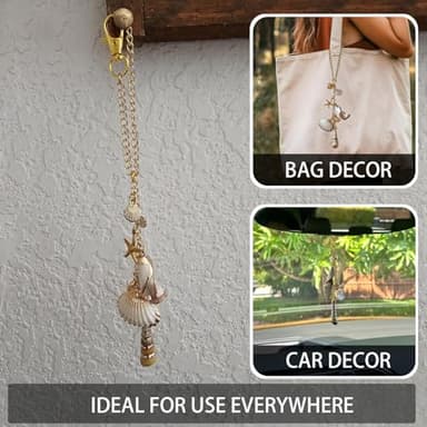 Sea Shells Car Decor,Cute Coastal Hanging Charm for Rear View Mirror, Boho Beach Themed Car Accessories,Hand-Made Starfish Conchas Aesthetic Ornament Pendant for Women - Image 4