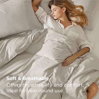 Bedsure 100% Stone Washed Cotton Duvet Cover King - Light Greige Minimalist Cotton Duvet Cover Linen Like for All Seasons - GentleSoft™ Plain Simple Bedding (Light Greige, King, 104"x90") - Image 5