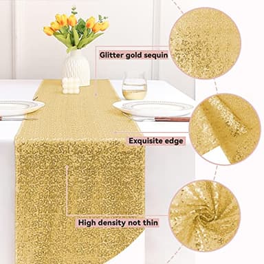 Sugargirl 10 Packs 12 x 72 inches Sequin Table Runner, Glitter Gold Table Runner for Birthday Party Supplies Wedding Holiday Celebration Event Decorations - Image 3