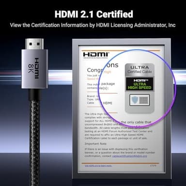 UGREEN 8K HDMI 2.1 Cable 48Gbps 10FT, Certified Ultra High Speed HDMI Cord Aluminum, 4K@240Hz 120Hz 10K 8K@60Hz, HDCP 2.2&2.3, eARC HDR 10 Dolby Compatible with PS5/Blu-ray/Roku TV/Switch 2/Mac mini - Image 2