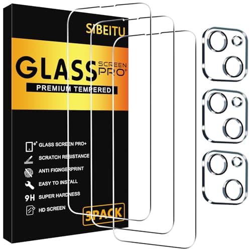 SIBEITU 3 Pack Screen Protector for iPhone 13 with 3 Pack Camera Lens Tempered Glass Protector, 6.1 Inch HD Clear Tempered Glass Film 9H Hardness Full Coverage, Scratch Resistent, No Air Bubbles - Image 1