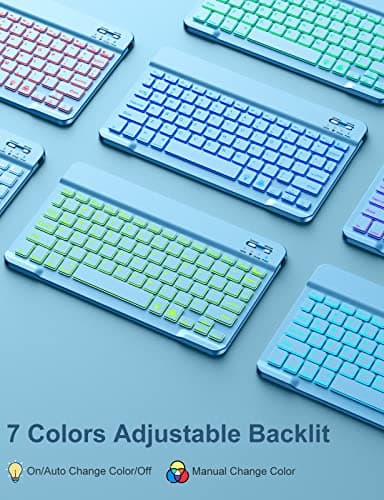 Hamile for iPad 9th/8th/7th Generation Case with Keyboard 10.2 Inch - 7 Colors Backlit Wireless Detachable Folio Keyboard Cover with Pencil Holder for iPad Pro 10.5" / iPad Air 3rd Gen (Sky Blue) - Image 4