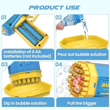 Dolanus Bubble Gun 2 Pack with 2 Bottles Bubble Solution, 40-Hole Light Up Dip Bubble Machine for Kids, Bubble Toy for 3 4 5 6 7 8 Years Old Boys Outdoor Indoor Kid Birthday Wedding Party(Blue&Pink) - Image 7