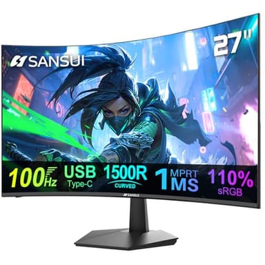SANSUI Curved Monitor 27 inch 100Hz USB Type-C Computer Monitor with Speakers Built in丨FHD 1080p丨HDR丨110% sRGB丨1500R丨VESA Compatible,for Tablet,Desktop,Laptop and PC Work Gaming - Image 1