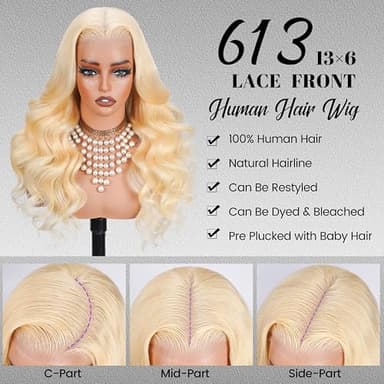 613 13x6 Lace Front Wig Human Hair 250 Density 30 Inch Body Wave Blonde Wig Human Hair 613 HD Lace Frontal Wigs 13x6, 100% Real Human Hair No Synthetic Blend No Tangle No Shedding Triple Lifespan 3X - Image 2