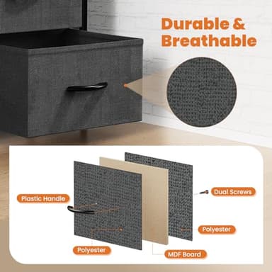 Sweetcrispy Nightstand with 2 Storage Drawers, 20" Height End Table Small Bed Side Furniture, Wooden Top Fabric Cabinet Kids Night Stand Mini Dresser for Bedroom, Closet, Entryway, College Dorm - Image 4