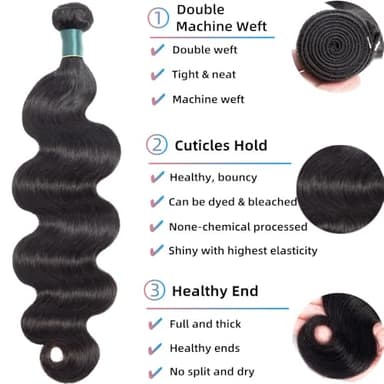 Superfect Brazilian Human Hair Bundles 18 20 22 Inch Body Wave 12A Grade 100% Unprocessed Virgin Hair Weave 3 Bundle Natural Black Hair Extensions - Image 3