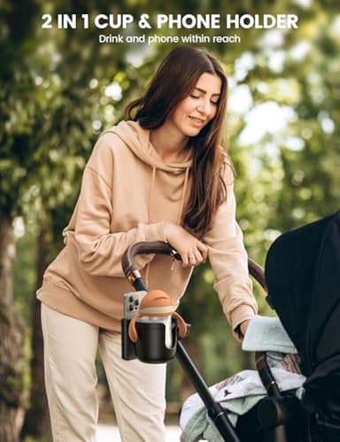 Stroller Cup Holder with Phone Holder - [2025 Upgrade] [ 2-in-1] Walker Cup Holder, Wheelchair, Stroller Accessories, Phone Holder for Uppababy, Doona, Nuna, Jogger, Britax, Bugaboo, Bike, Scooter - Image 4