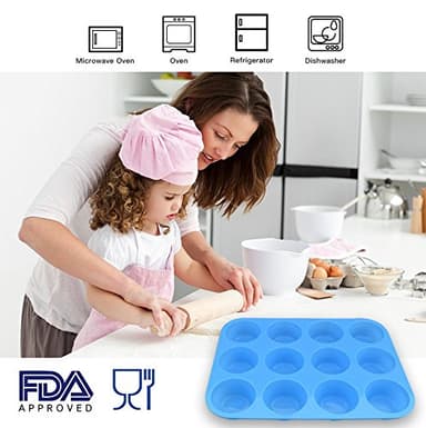 homEdge 12-Cup Silicone Muffin Pan, Pack of 2 Non-Stick Muffin Molds, Baking Pan for Cupcake, Tarts, Egg Bites-Blue - Image 5