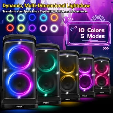 TPBEAT Portable Bluetooth Party Speaker: 160W Peak Powerful Loud Sound Deep Bass Wireless Boombox Large Subwoofer 15 Hours Battery Life Fast Charging with Led Light Show for Outdoor Camping Backyard - Image 3