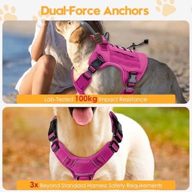 Heavy-Duty Tactical Dog Harness for Large Dogs, No Pull Adjustable Reflective Pet Vest with Molle System, K9 Military-Grade Control for Service Training, Outdoor & 10+ Breeds, Pink, Large - Image 4