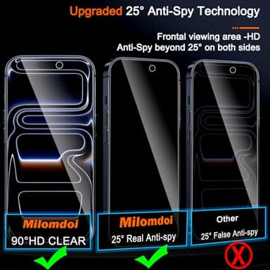 Milomdoi 3 Pack Privacy Screen Protector for iPhone 17 Pro Max [Phone Case Friendly] Accessories Private Film, 3 Pacs Tempered Glass Camera Lens Protector, with Mounting Frame for Apple Anti Spy,Black - Image 2