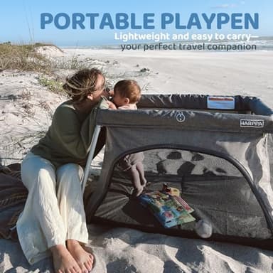 HARPPA Travel Crib with Comfy Mattress, Lightweight Portable Crib Requires No Assembly, Foldable Pack and Play for Baby and Toddlers, Compact Play Yard with Bed,Gray - Image 6