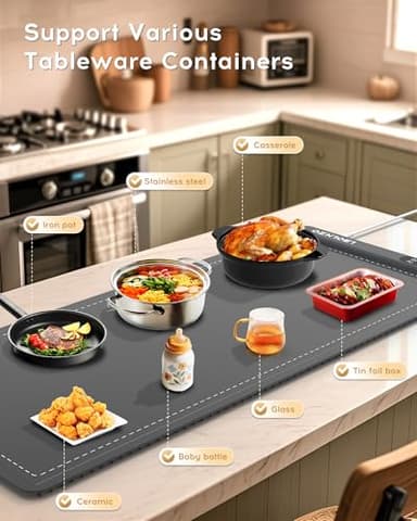 Warming Mat For Food Extra Large 36"x16" 580W Food Warmer Chafing Dishes for Buffet,Food Warming Mat,Food Warmers for Parties Buffet,Portable Heating Pad 6 Level Temp 6 Hour Timer - Image 4