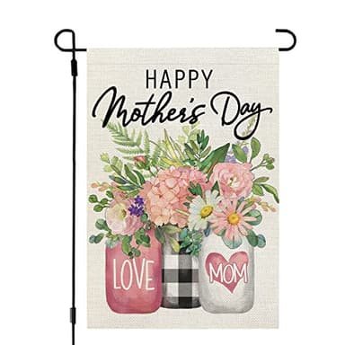 CROWNED BEAUTY Mothers Day Garden Flag 12X18 Inches Small Double Sided Love Mom Floral Mason Jar Flag for Outside Yard (Pink-Mother's Day, 12"X18") - Image 1