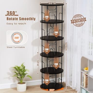 ALLSTAND 5 Tier Rotating Bookshelf, 360 ° Display Stackable Spinning Bookshelf Tower, Corner Bookshelf Tall Floor Standing Swivel Bookcase Narrow Storage Organizer for Bedroom, Living Room, Black - Image 2