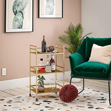 Novogratz Helix Small Bar Cart for the Home, 3 Tier Rolling Cart With Wheels, Kitchen Cart with Storage for Beverages and Wine, Gold - Image 4