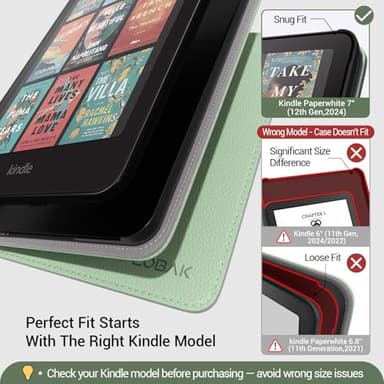 CoBak Stand Case for Kindle Paperwhite 12th Gen (7", 2024, SA568B SA569P) and Kindle Colorsoft Signature Edition – Not for 6.8" and 6" Models, Hand Strap, Auto Sleep Wake, Hard Shell, Snut Fit, Sage - Image 2