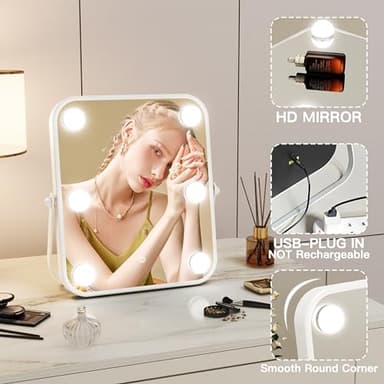 ROLOVE 10x12 Inch Hollywood Vanity Mirror with Dimmable LED Lighting, Smart Touch Control & U-Shaped Bracket - Portable Tabletop Makeup Mirror for Travel, Home - Image 5