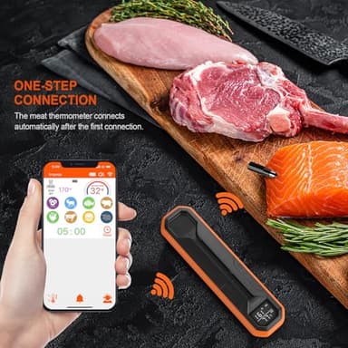 Wireless Meat Thermometer – Digital Cooking Thermometer with Wireless Probe – 500Ft Remote Range Food Thermometer – with iOS & Android Read App -Preprogrammed Temperatures for BBQ, Oven, Grill - Image 2
