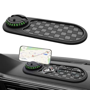 Lalalancer-Multifunction Car Anti-Slip Mat, Rotatable Anti Skid Car Dashboard Pad with Temporary Parking Numbe, Universal Car Phone Holder, and Large Pad for Phones Sunglasses Keys Gadgets(Grey) - Image 1